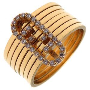 Fendi Intrecciato Stud Diamond Gold Ring